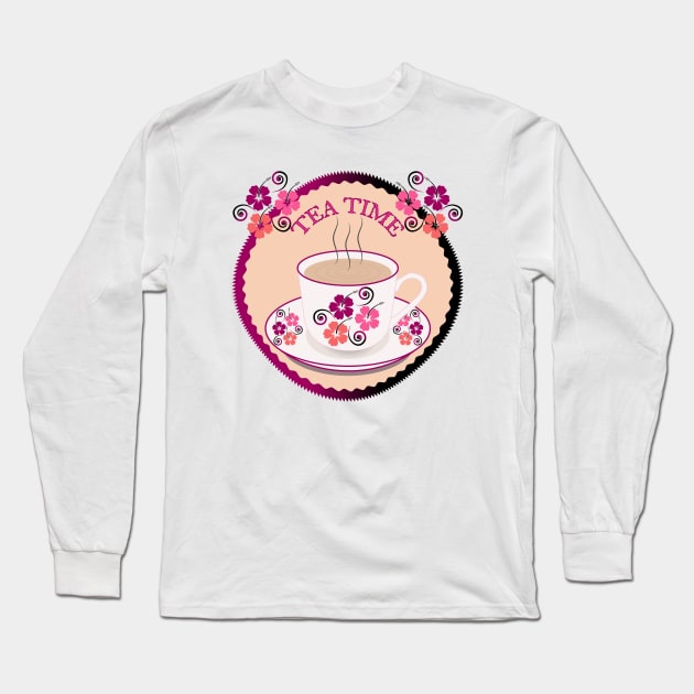 Tea Time Hibiscus Flower Floral Mug Long Sleeve T-Shirt by IsmaSaleem